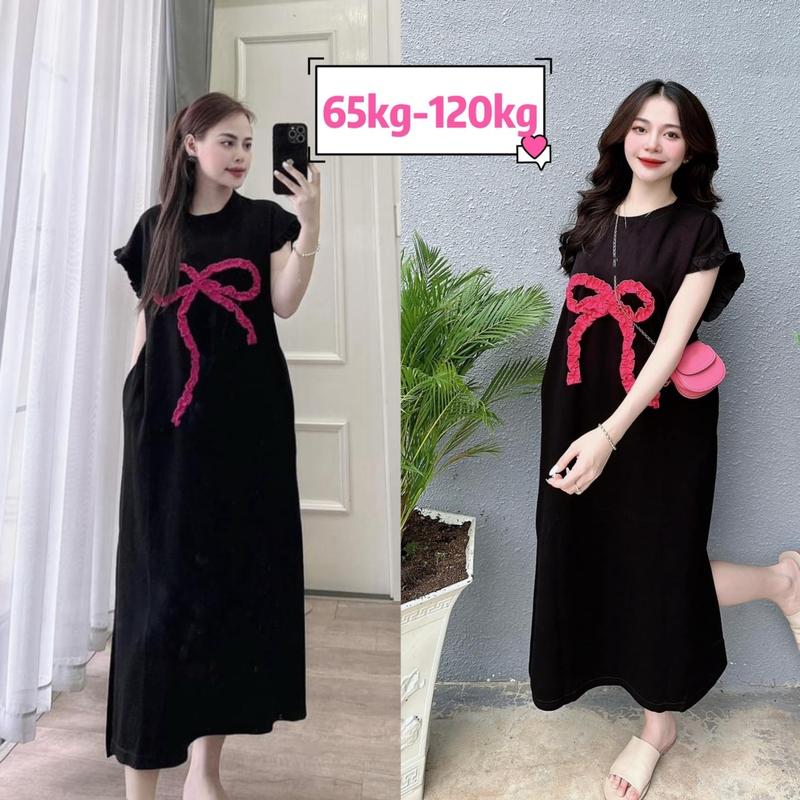 Bigsize 65-120kg Đầm xuông bigsize bầu mặc được 65-110kg . Đầm xuông dài qua gối . Đầm bầu bigsize Thai sản Thai kỳ Thoải mái Thoáng khí Cotton váy suông lụa