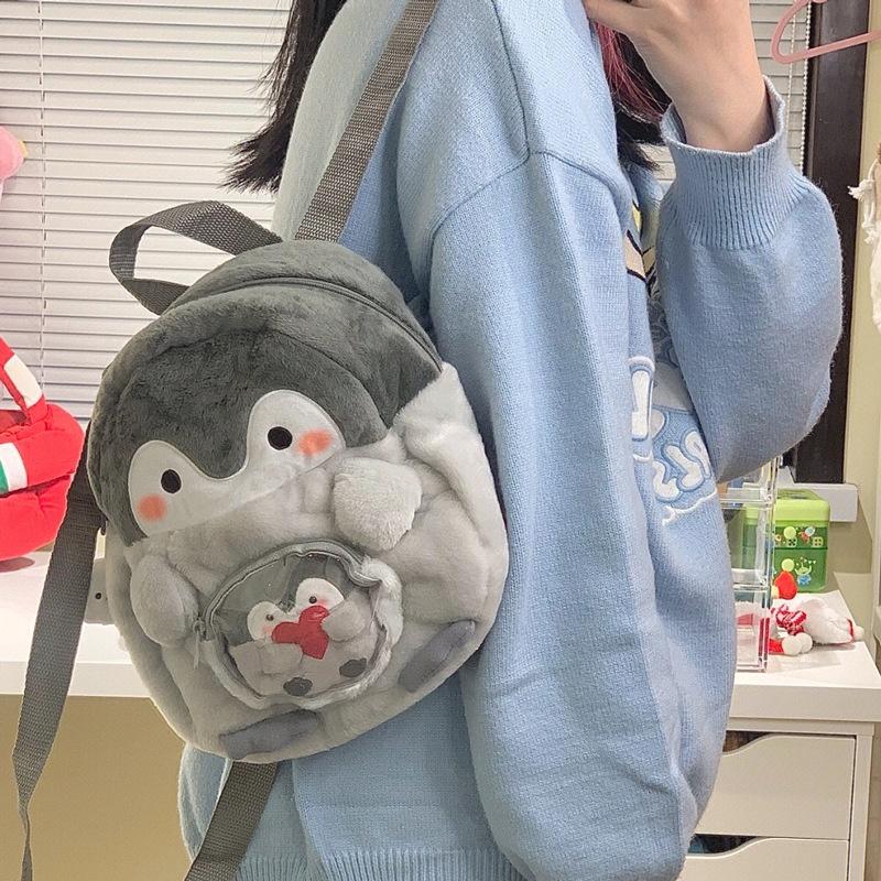 【SALE】 Balo mini hình chim cánh cụt dễ thương xinh xắn Đeo Vai Backpack Nhung