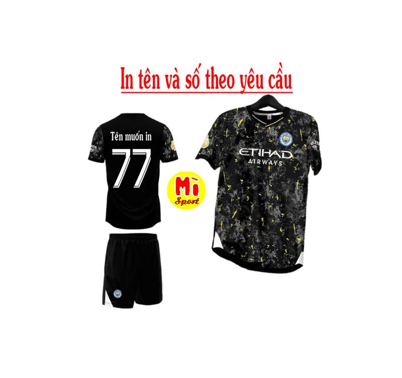 Mancity đen vàng -Bộ Quần Áo Thể Thao Vải Mè kim, logo thêu [2024] - Có in Tên + Số theo yêu cầu top sport