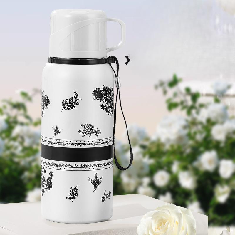 Floral Pattern Vacuum Flask, 1 Count Portable Large Capacity Stainless Steel Insulated Water Bottle, Vacuum Flasks for Outdoor Travel Camping 8