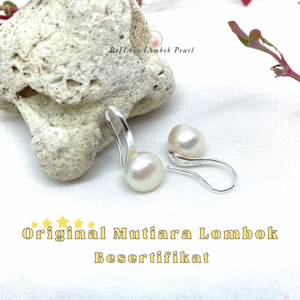 Perhiasan Anting Perak Silver Model Sendok Mutiara Air Tawar Lombok Asli Original Besertifikat Free Box Perhiasan