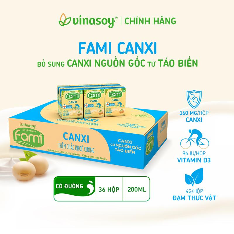 Thùng sữa đậu nành Fami Canxi có đường (36 hộp x 200ml)