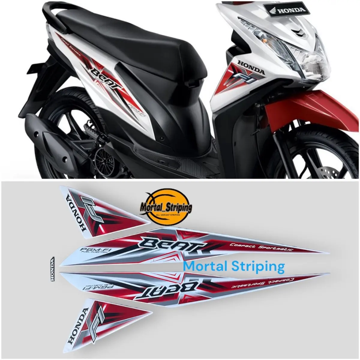STIKER STRIPING & LIS BODY MOTOR BEAT FI X 2014 2015 PUTIH MERAH STANDAR