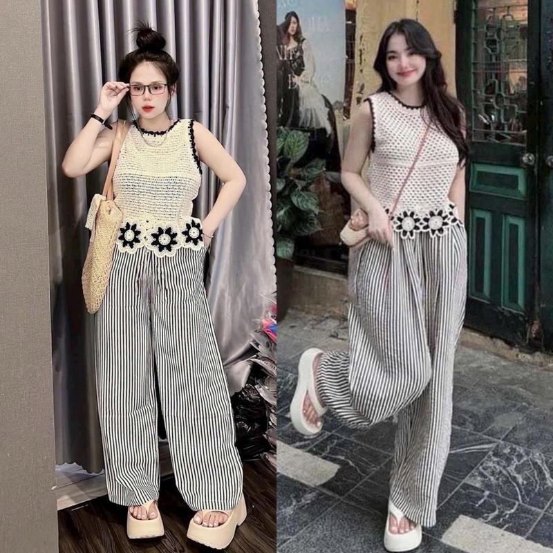 SÉT 3 ÁO LƯỚI QUẦN Sọc ỐNG Suôn rộng thiết kế 2 loại vải