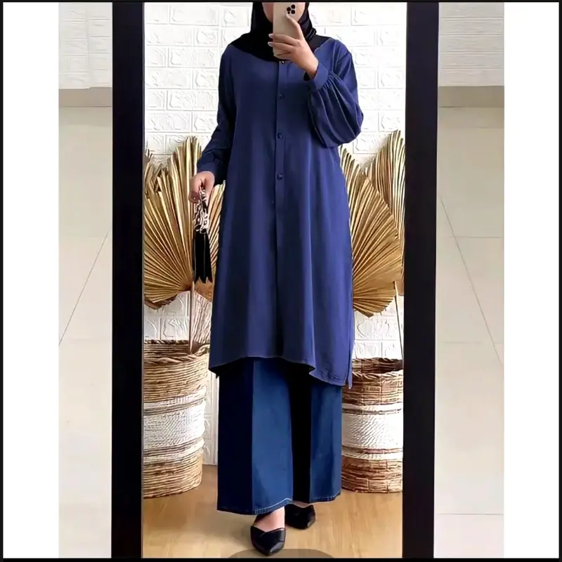 Tunik Crinkle airflow Lengan Panjang - Busui dan Wudhu Friendly Atasan Terbaru Wanita Muslimah Moderen - Kanaya Tunik Panjang Kancing Nyaman Lembut Kain 8