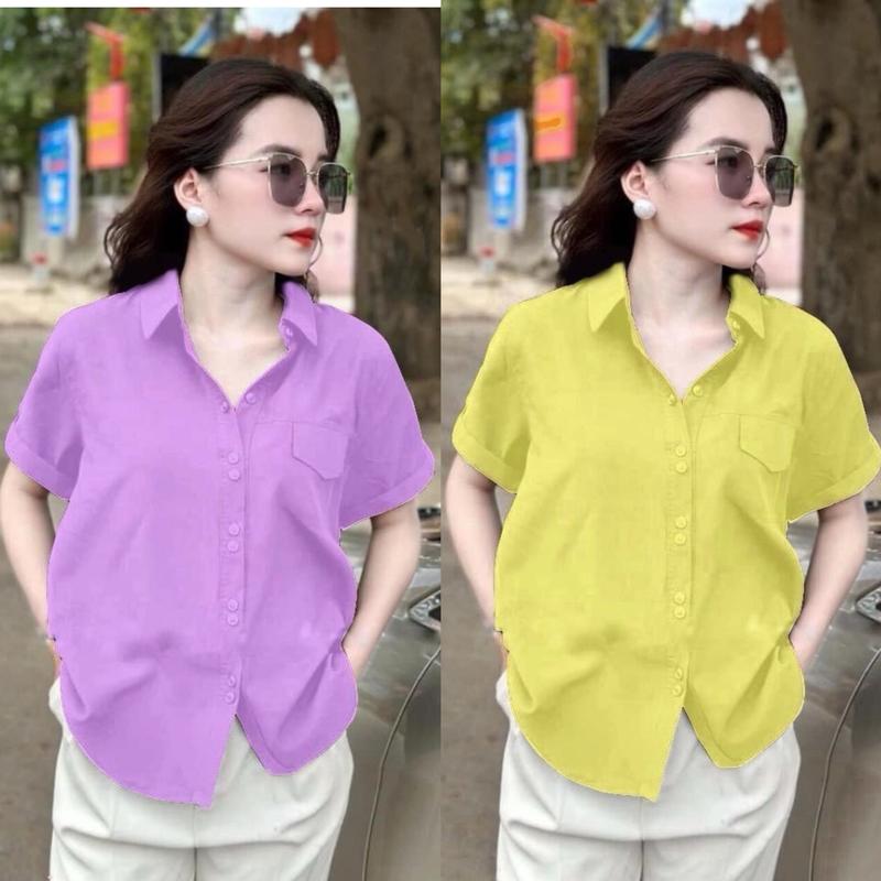 Combo 2 áo sơ mi nữ Chất Đũi Tơ Xước Trẻ Trung Women Top .Size 40-75kg Voi