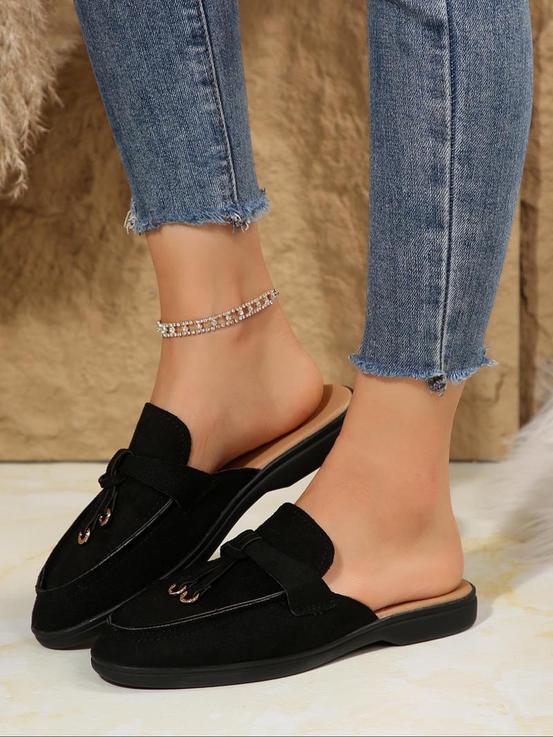 Product Introduction of Women's Fashionable Plain Color Slip on Sandals, Casual Comfortable Flat Sandals for Daily Wear, Lightweight Breathable Suede Clog Shoes for Women 8