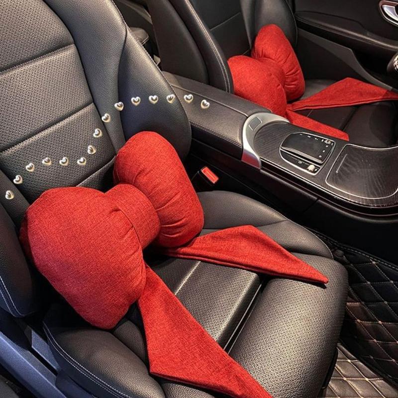 Product Introduction of Red Ribbon Bow Headrest Neck Pillow Seat Lumbar Support Pillows C1P1 35