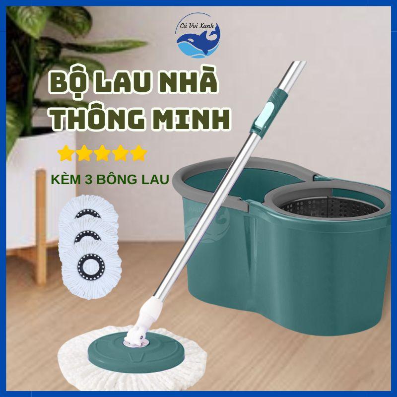 Bộ lau nhà/Lau Sàn thông minh xoay 360 độ tiện lợi tặng kèm 2 bông lau, lồng sắt vắt nước dễ dàng Cây Lau Nhà Làm Sạch