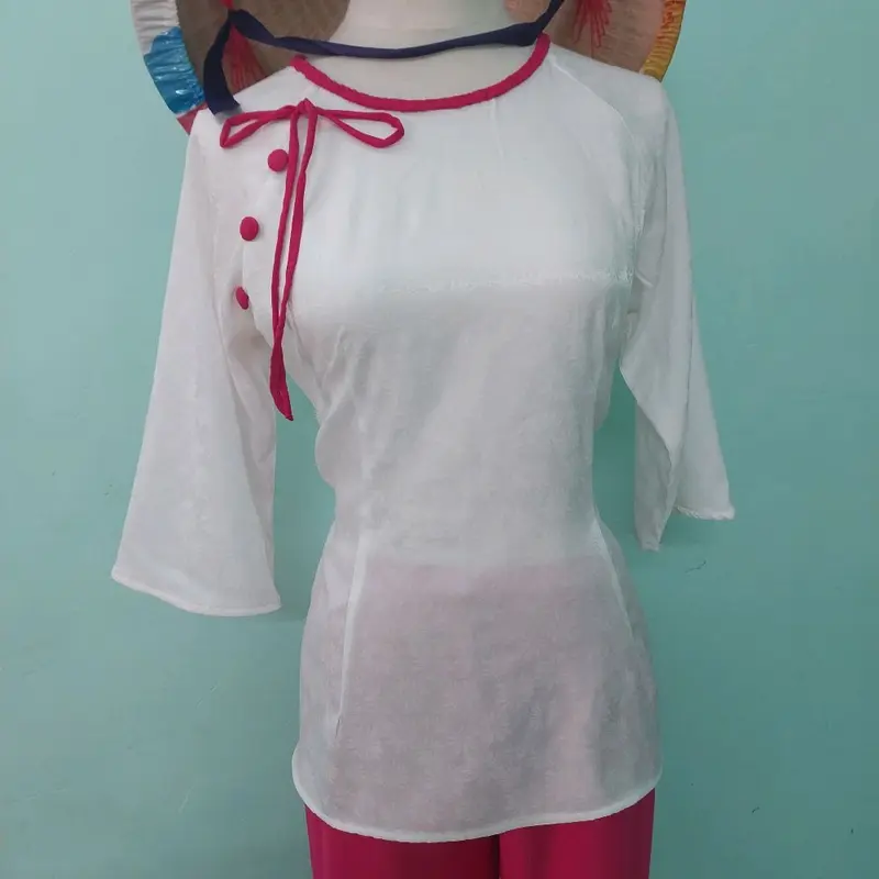 1sét  đồ lam GẤM  cổ tròn  tay lơ vạt bầu. quần  phổi. ( SANG SANG SHOP) Top Áo 8