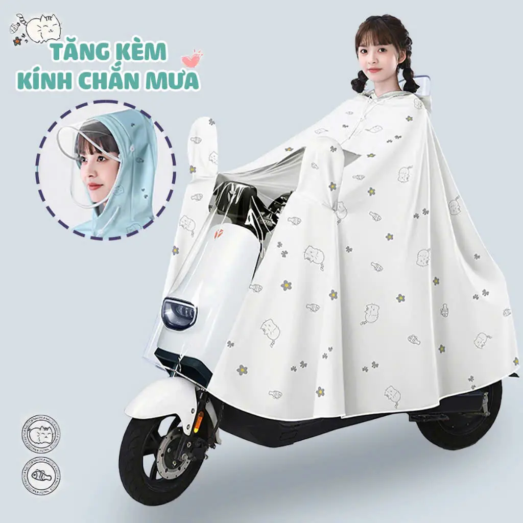 Áo mưa chùm đi xe máy che phủ toàn thân vành đôi chắn nước, dễ dàng sử dụng điện thoại Trong Suốt, Chống Nước, Có Kính Chắn Mưa - Size 5XL 1 đầu Cao Su Cao Su