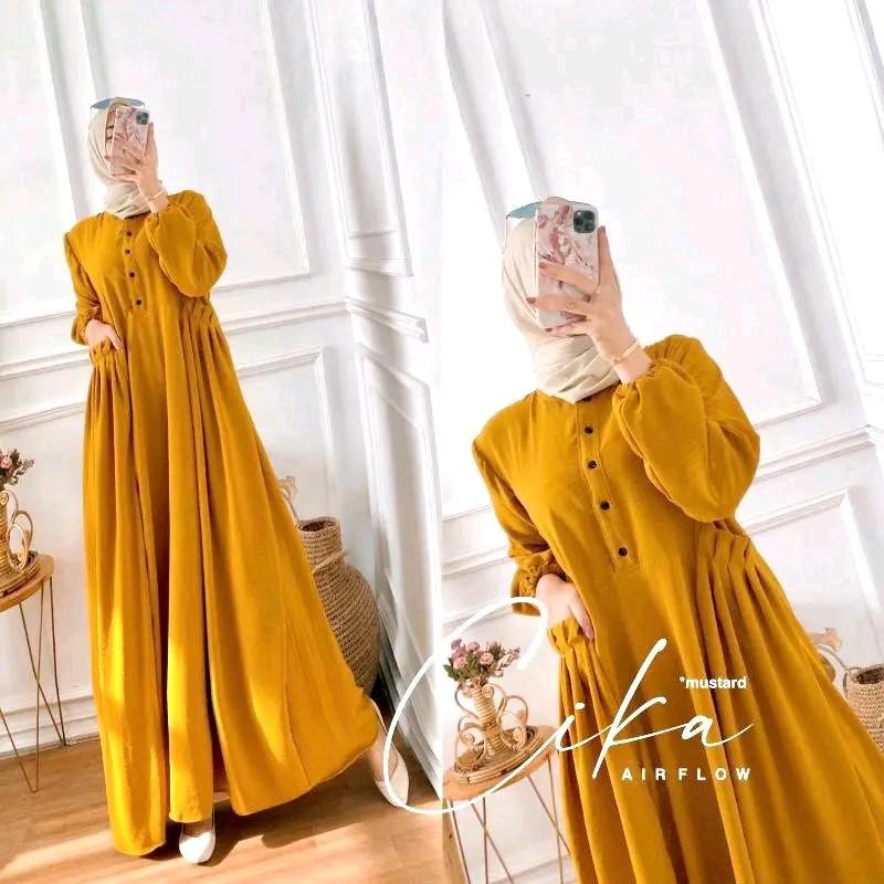RATI - Cika Maxi Gamis Lebaran Dress Wanita Dewasa Muslim Simple Mewah Polos Ld 110 Crinkle Bisa Cod By Hijab Solo Remaja Airflow Syari 4