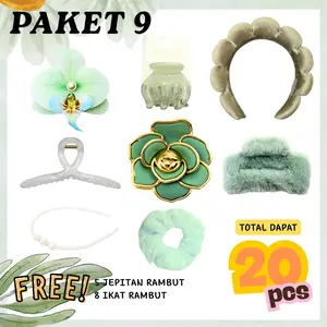 [PAKET HEMAT 9] Isi 20 Pcs!! Paket Hemat Bando Scrunchie Jepit dan Jedai Hair Ties Cute Gemoy Lucu Elegan Termurah