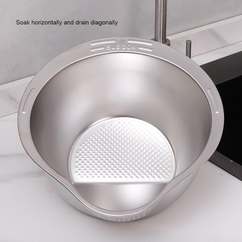 Rice Washer Strainer Bowl with Sucker Stainless Steel Rice Washing Bowls Rice Sieve Colander Fruit and Vegetable Strainer Kitchen Tools 3