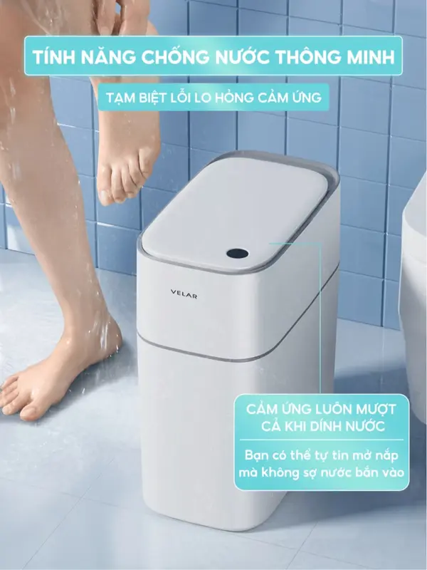 Thùng rác nắp mở cảm ứng Velar tự căng túi rác chống mùi chống nước cho phòng khách nhà bếp nhà vệ sinh - VELAR16 Đựng Rác Đồng 6