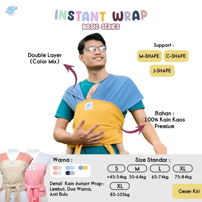 Gendongan Wrap Instant Wrap Elephas size M