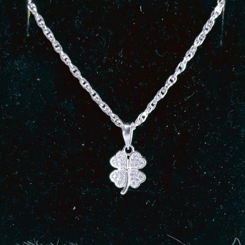 m 040 ( kèm nước rửa trang sức ) dây chuyền kép soắn mặt 4 la ts định loan ,cho nữ đeo ,sinh nhật ,tốt đẹp ,thanh lịch Women Trang Sức Chain Jewelry Vòng Cổ Hoa