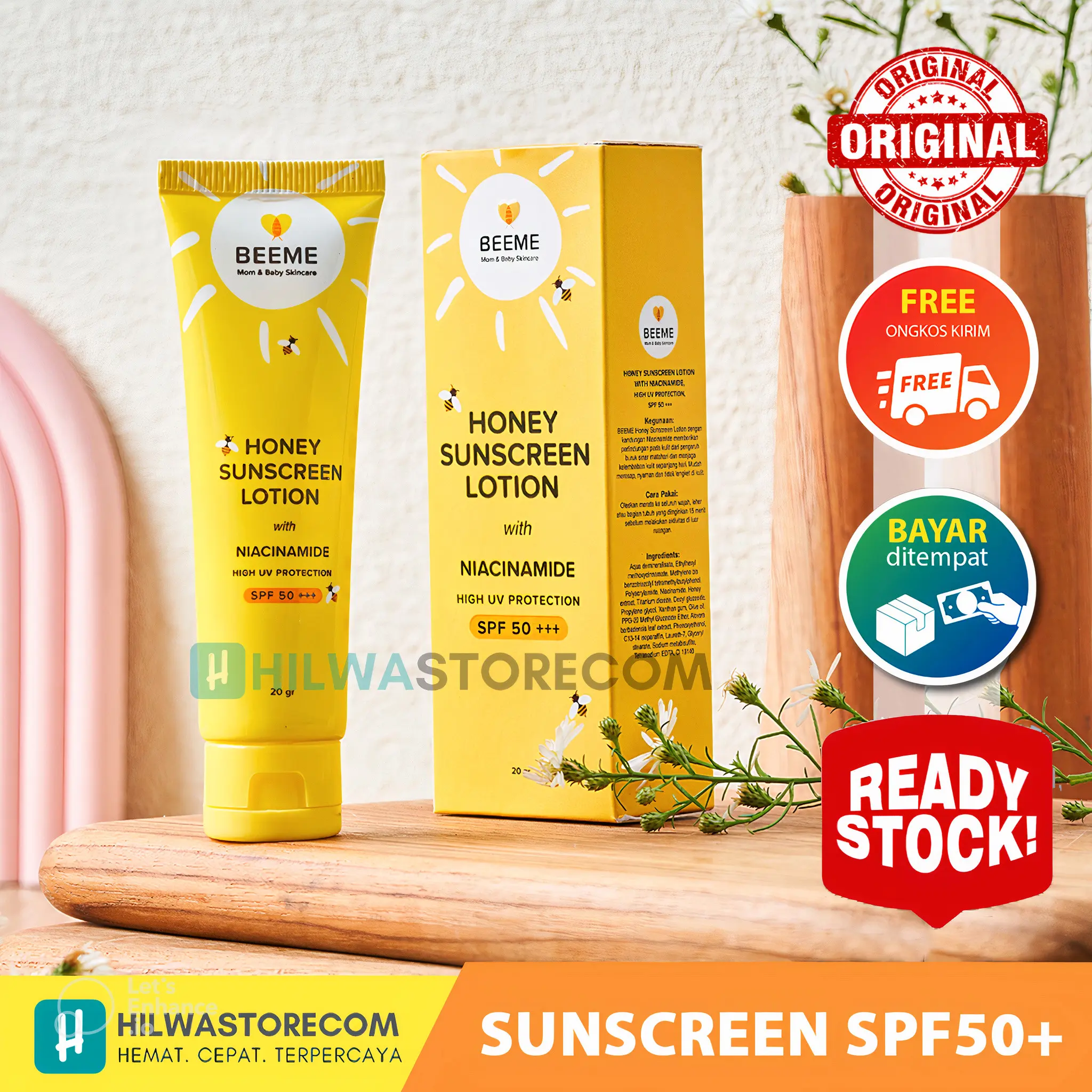 Beeme Honey Sunscreen Lotion 25g with Niacinamide SPF50 PA+++ Sun Protection