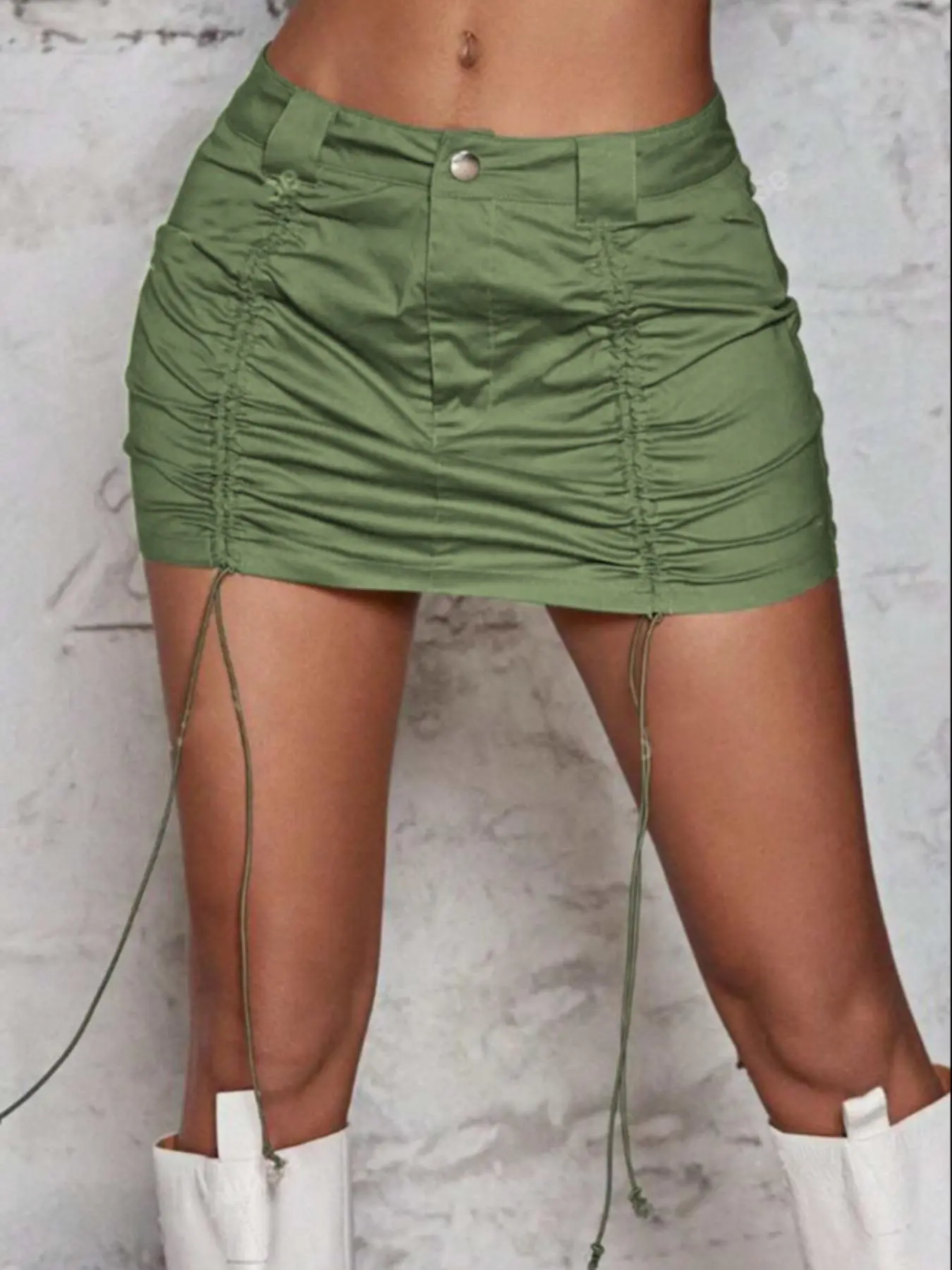 Women's Solid Color Drawstring  Skirt, Fashion Casual  Short Skirt for Daily Outdoor Wear, Ladies Bottoms for Summer