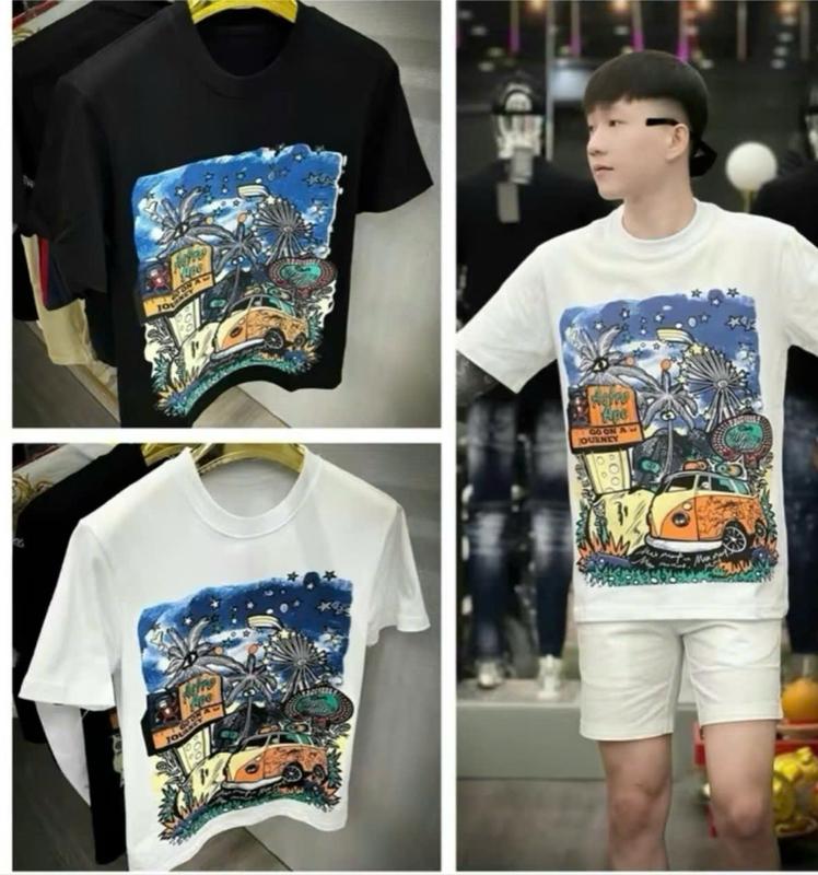 Áo thun nam cổ tròn cao cấp phối hoạ tiết cây dừa chất vải cotton dày dặn thoáng mát mẫu mới