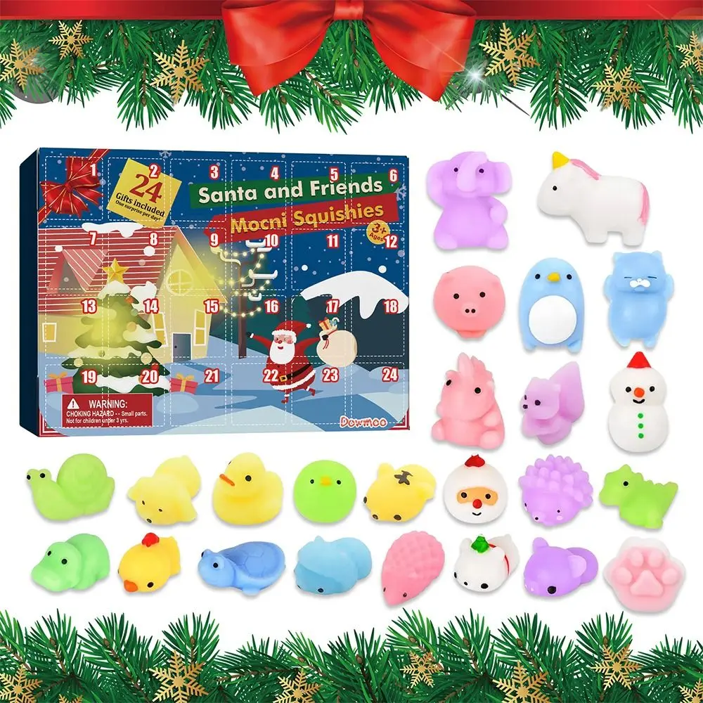 24pcs Surprise Blind Box Stress Relief New Year Christmas Advent Calendar Toy Box Snowman Mochi Animal