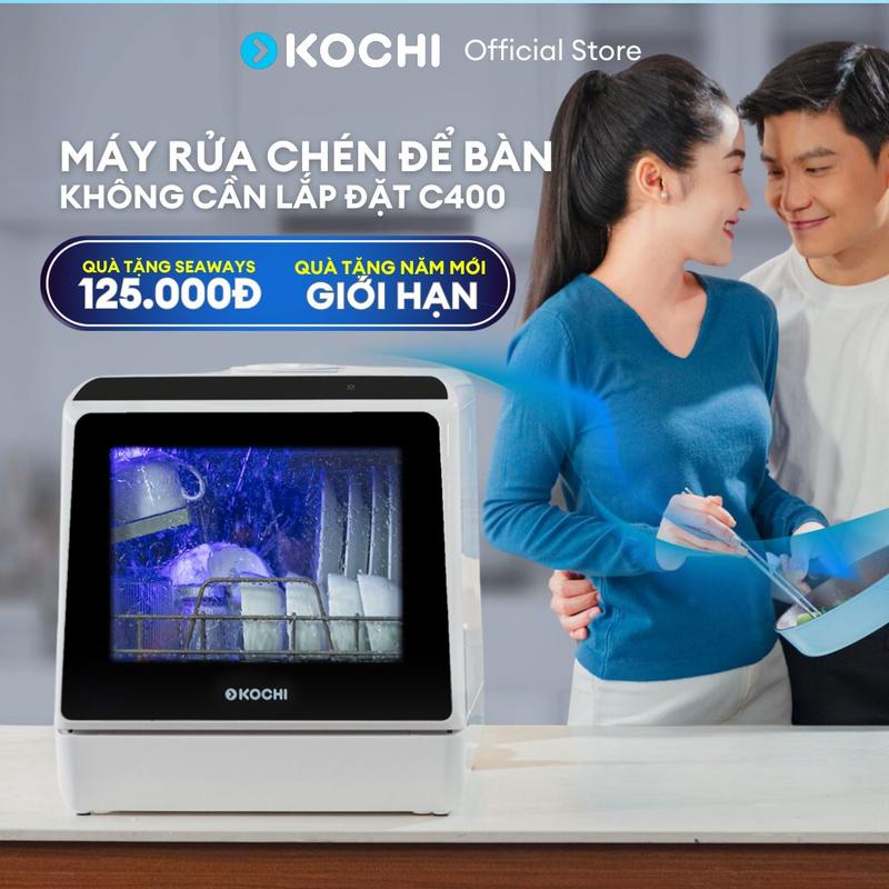 [Qùa tặng giới hạn]  Máy rửa chén bát để bàn thông minh C400 - Nhỏ gọn - Tiết kiệm năng lượng - 4 bộ - May Rua chen - Kochi vietnam - May rua bat - mini - Rửa nước nóng, Sấy và khử trùng - Làm Sạch hoàn hảo