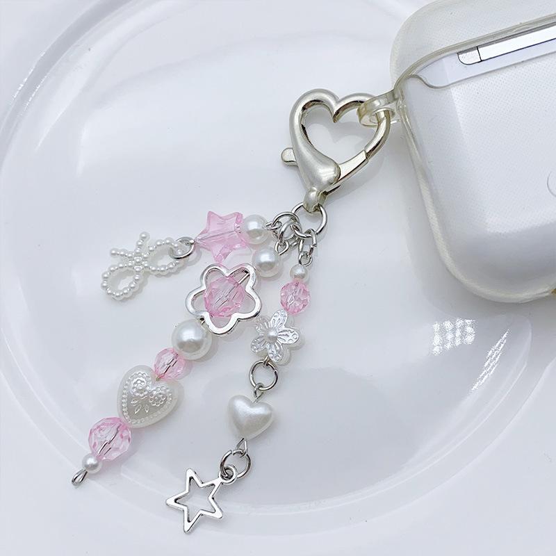Product Introduction of Bow Phone Pendant Sweet Love Flowers Key Chain Earphone Case Hanging Rope Backpack  Bag Decor Accessories 15
