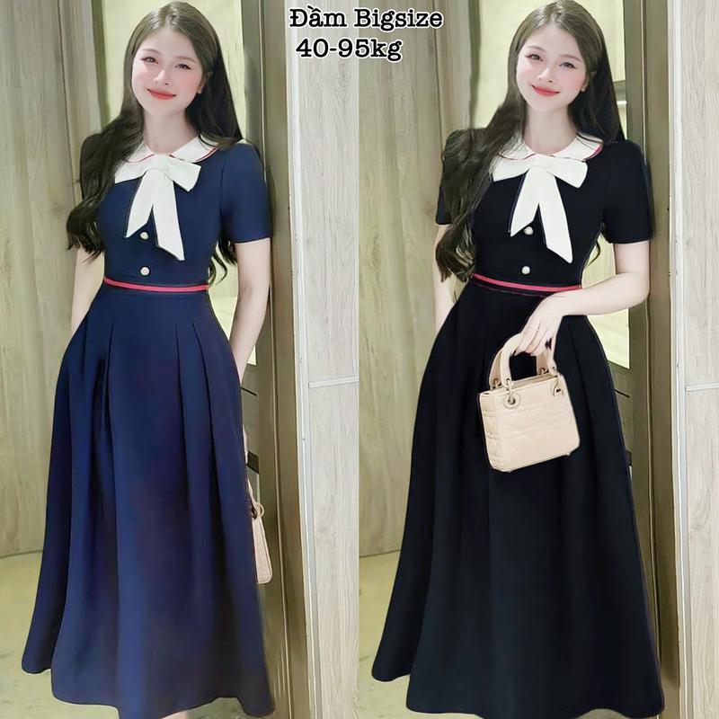 [Ưu Đãi Độc Quyền TTS] Đầm Dáng Dài Bigsize HCM - Váy Đầm Bigsize Cột Nơ Vải Lụa Chéo Thái Thiết Kế Dự Tiệc Nữ Chuppy Cao Cấp 40-95kg Nhung Đen Voi Nho Sen - 2207