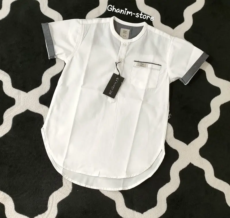 COD!! KOKO KURTA PAKISTAN ANAK LENGAN PENDEK POLOS Muslim Putih Katun 1