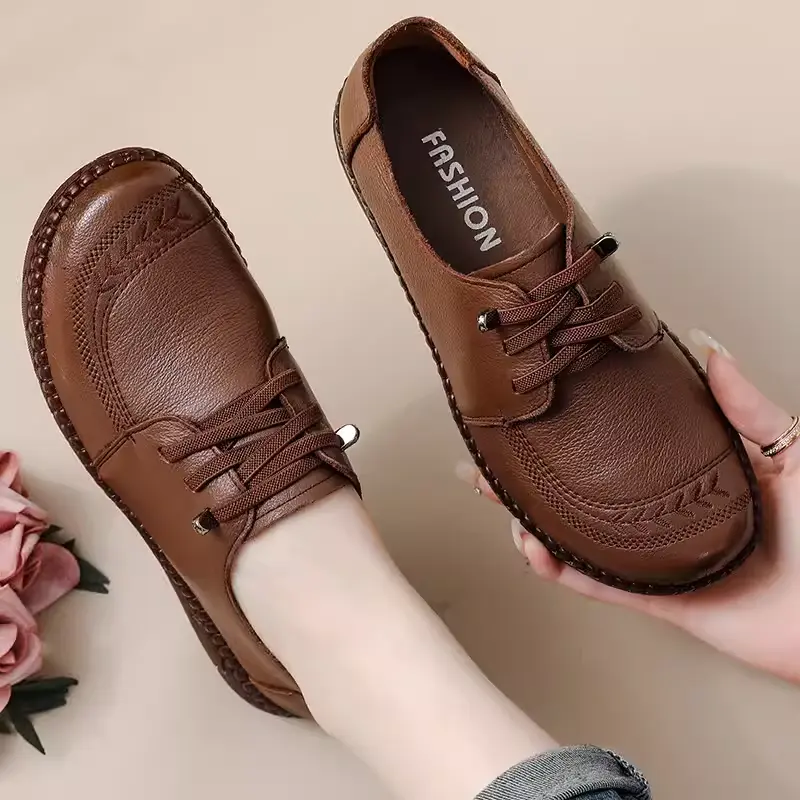 Giày Nữ, Phong Cách Dân Tộc Cổ Điển Phẳng, Thoải Mái, Da Bò, Đế Mềm, Thích Hợp Cho Mùa Lò Xo Và Mùa Thu, Giày Cho Mẹ TRUNG NIÊN Và Cao Tuổi, Giày Cao Gót, Hàng Mới Về