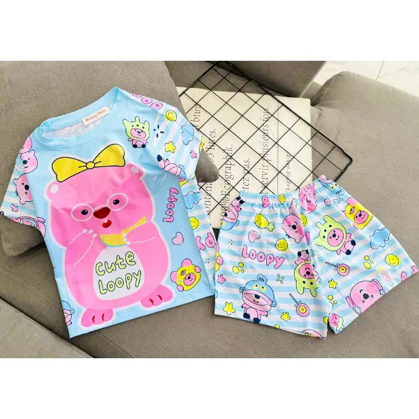 Bộ quần áo bé gái chất thun lạnh thái thông hơi dễ thương mỏng nhẹ không nhão họa tiết đáng yêu