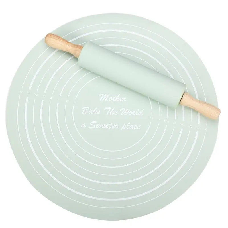 Silicone Rolling Pin & Baking Measuring Mat, 2 Counts Non-stick Pastry Mat with Dough Roller, Baking Tool for Home, Household Kitchen Products 4