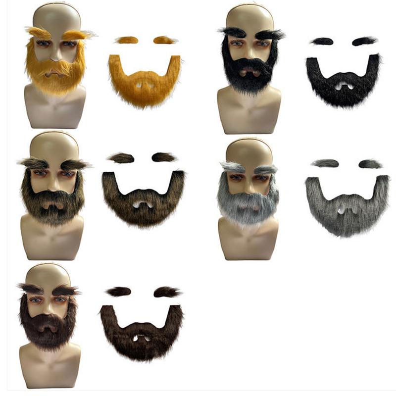 Bvbfzin Fake Beard Set for Stage Performances Lightweight and Humorous Style Fake Beard Self-adhesive Fake Beard and Eyebrow Set for Cosplay and Theater for Masquerade for A 5