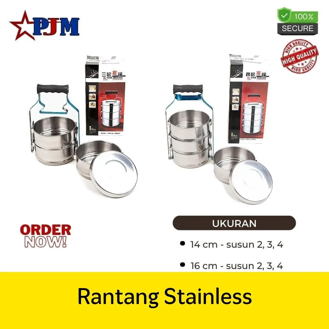 Rantang Susun Stainlees Ukuran 14 dan 16 cm Rantang Lapis Makanan Sayuran Cateringg Bekal Subron Tudung Saji