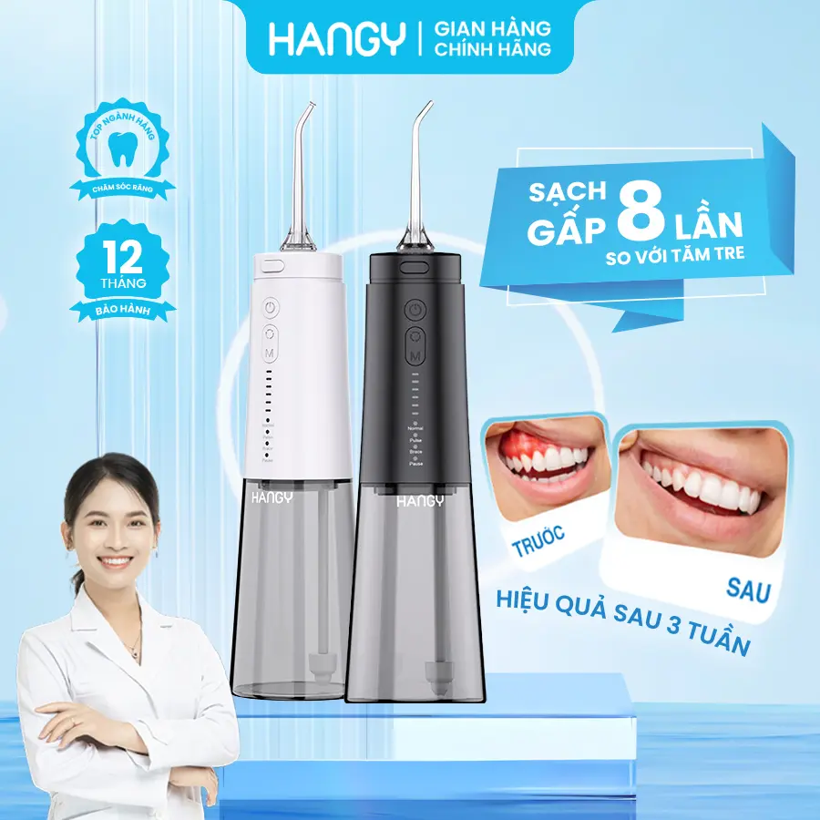Máy tăm nước siêu âm HANGY HG23 thế hệ mới 2023 chính hãng - [Bảo hành 1 đổi 1 nguyên seal full hộp trong 1 năm]