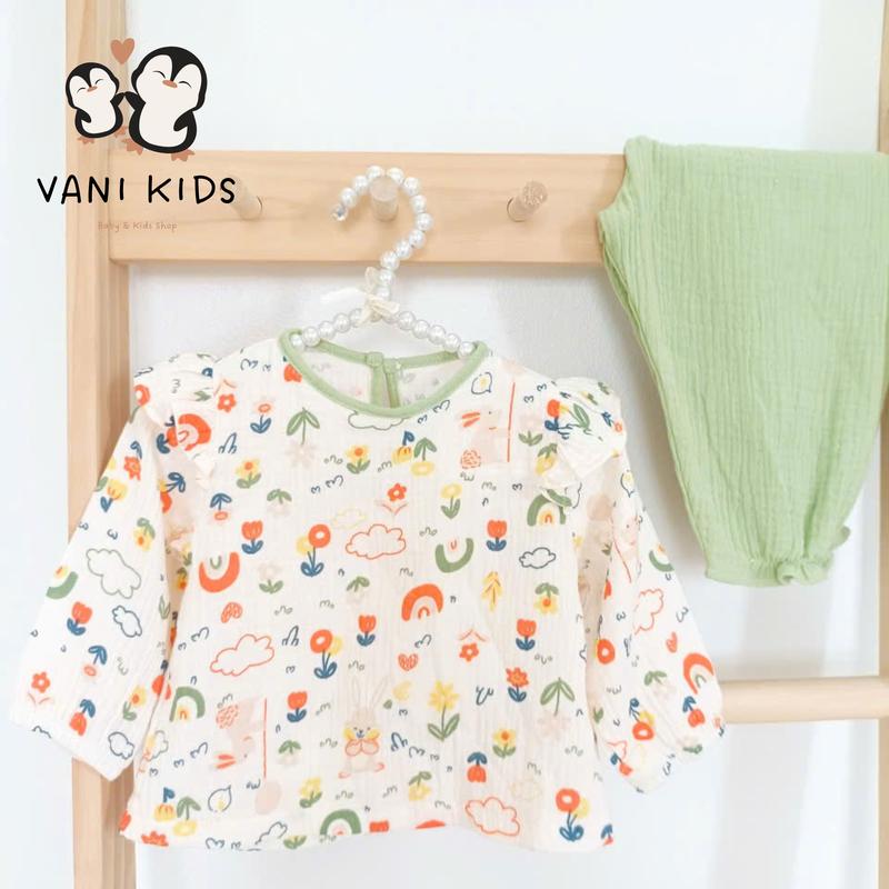 Product Introduction of Bộ dài tay cánh tiên cho bé gái vải xô muslin cao cấp, bộ thu đông cho bé VANI KIDS Thun 6