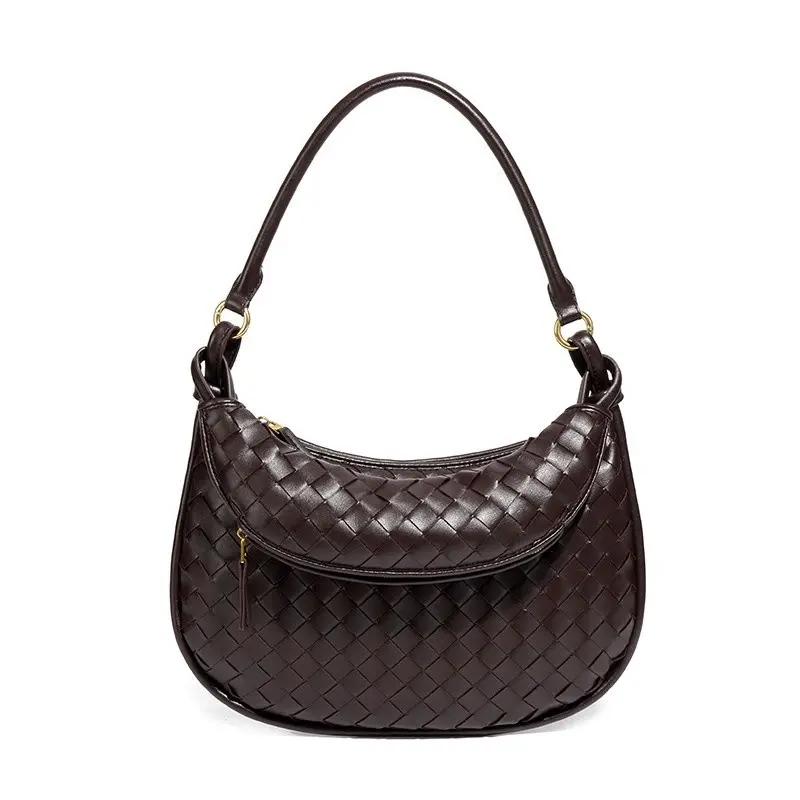 Woven Bag PU Leather High-End Feeling Niche Handbag Ladies Autumn Winter New Style One-Shoulder Cross-Body Child-Mother Armpit Bag Fashion Hand-