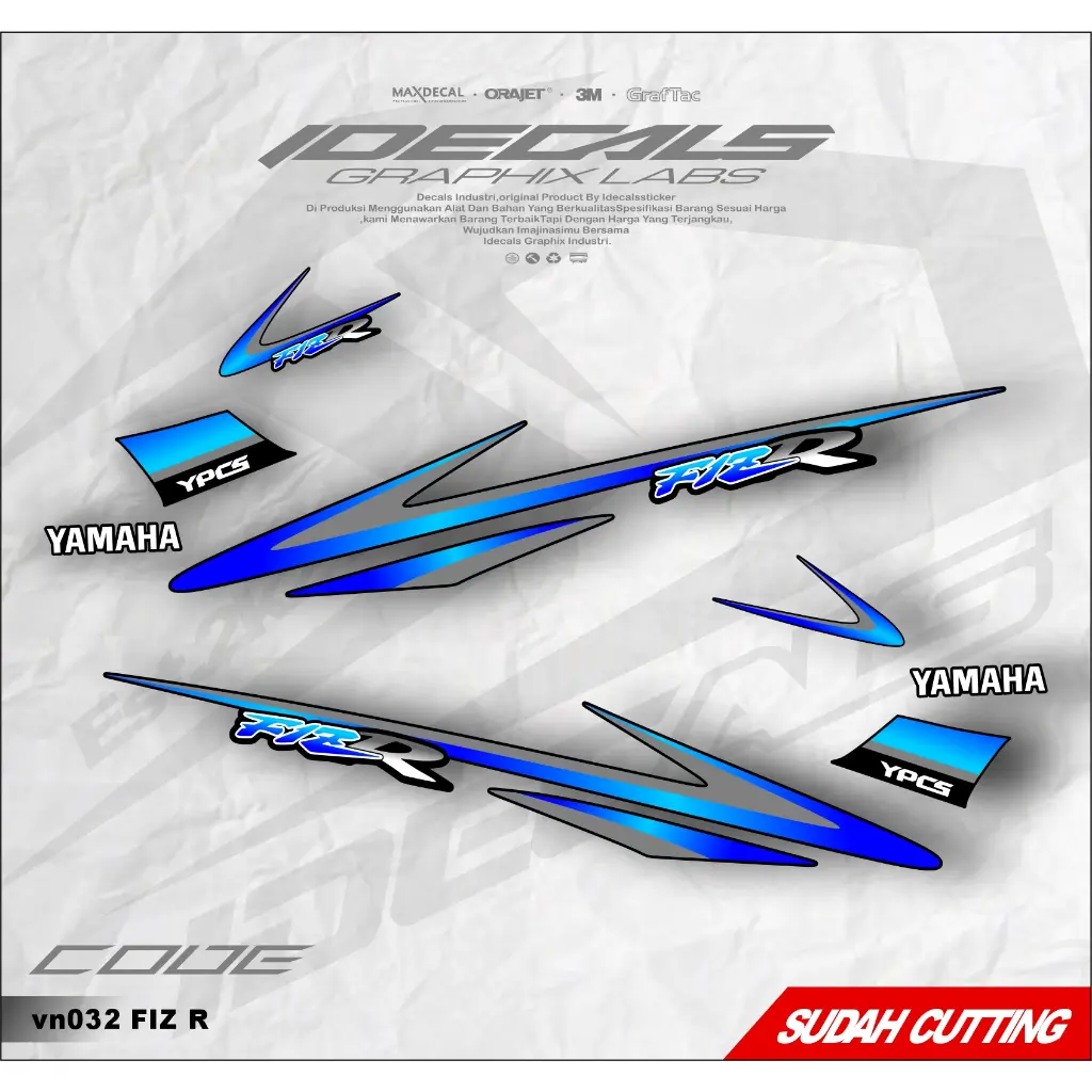 sticker striping motor yamaha fiz r bahan vinyil,chrome,hologram motif simpel keren kekinian (vn032)