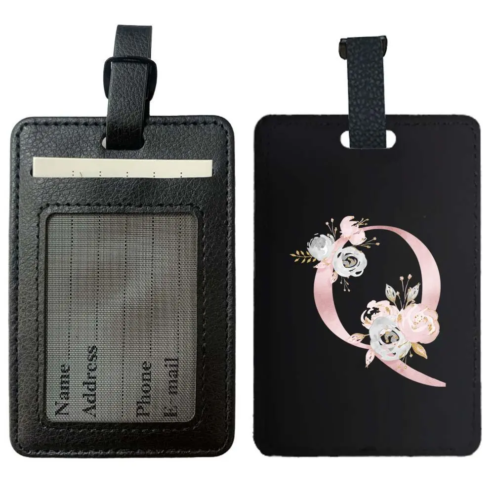 Flower & Initial Letter Pattern Pu Luggage Tag Holder, 1 Count Business Cards Moisture Proof Container, Credit Cards Hanging Storage Suitcase Carrier