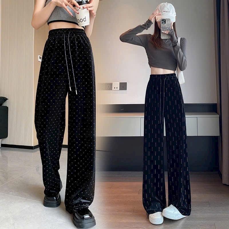 Quần nhung dài ống suông đính đá nhiệt phong cách Hàn Quốc AN76 cho nữ - Women 1