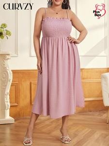 【Plus Size】CURVZY Solid Color Cami Dress, Casual Sleeveless Dress for Summer, Women's Plus Clothing for Daily Wear