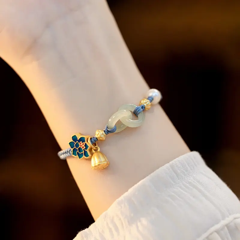 Interlocking Safety Buckle Bracelet for Girls Design Imitation Hetian Jade Pearl Strap Woven Best Friends