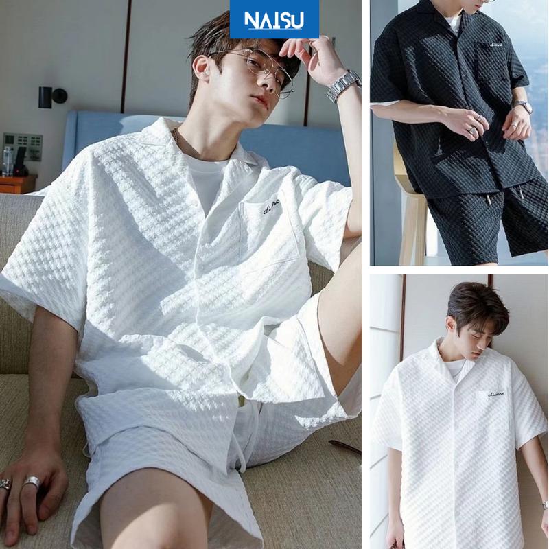 Bộ quần áo nam phom rộng Áo sơ mi khuy cài kết hợp Quần short vải xốp thoáng mát NAISU Menswear Shirt Polo Có Cổ