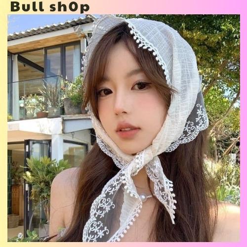 ￼[CÓ SẴN] Khăn Băng Đô Ren, Khăn Turban Voan Phối Ren Hoa Hình Tam Giác Thời Trang Đi Biển, Chụp Ảnh Phong Nữ Tính Quàng Cổ Khăn Choàng Voi