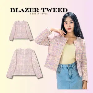 FOLADY - P456 Blazer wanita premium tweed rainbow impor Korean style, chic dan modern. Bahan semi wool berkualitas dengan furing satin silk yang halus, nyaman, dan memberi tampilan rapi serta elegan