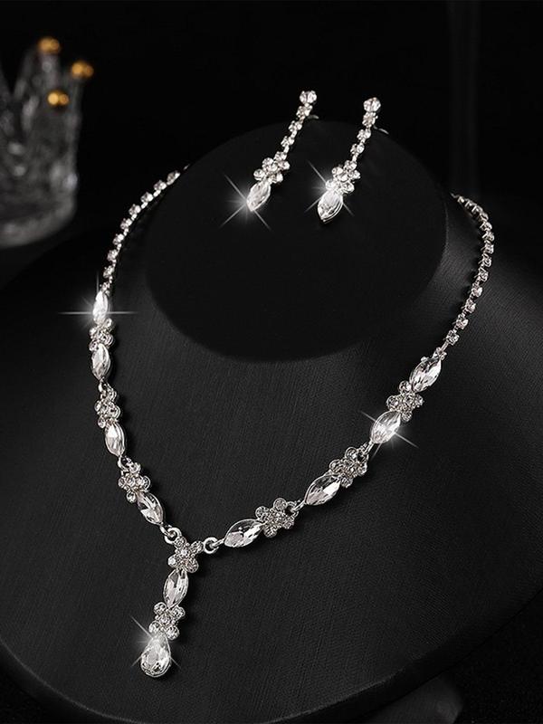 Women's Elegant Trendy Exquisite Rhinestone Necklace & Earrings, Fashion Jewelry Set for Party & Daily Clothing Decor, Birthday Gift 0