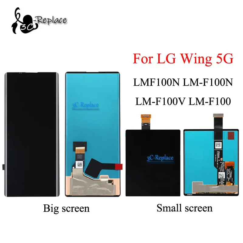 Màn hình LCD OLED, dành cho LG Wing 5G LMF100N, LMF100V, LM-F100N, LM-F100V, F100TMK, LM-F100, F100TMK, LMF100VM1, LMF100VM1, LMF100EMW, LMF100EMW, LMF100VMY, LMF100VMY, Bảng điều khiển cảm ứng màn hình, Lắp ráp bảng số hóa, với khung 1
