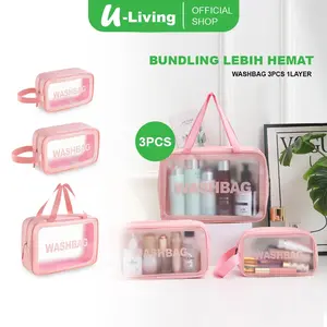 U-Living Bundle 3Pcs Washbag Tas Kosmetik Transparan Tas Make Up Travel Bag Organizer Waterproof AOB001 Kulit