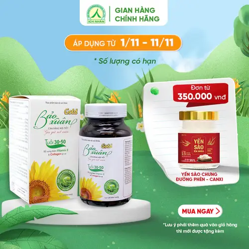  Viên uống Bảo Xuân gold giúp bổ sung nội tiết tố nữ làm chậm lão hoá giảm bốc hoả cáu gắt - 120 viên lọ 