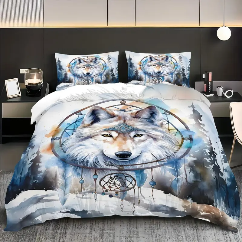 Wolf Pattern Duvet Cover Set, 3 Counts/set Including 1 Duvet Cover & 2 Pillowcases, Soft Lightweight Bedding Set for Home Bedroom 3